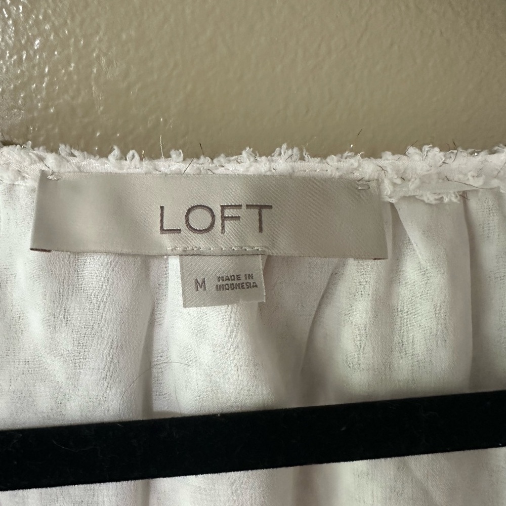 LOFT Textured Cream Blouse with Ruffle Detail - Picture 4 of 5